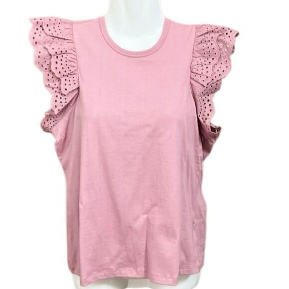 Joe's Women's Top Size XS Eyelet Layered Flutter Sleeve Blouse Rose NWT $148 - Picture 4 of 10